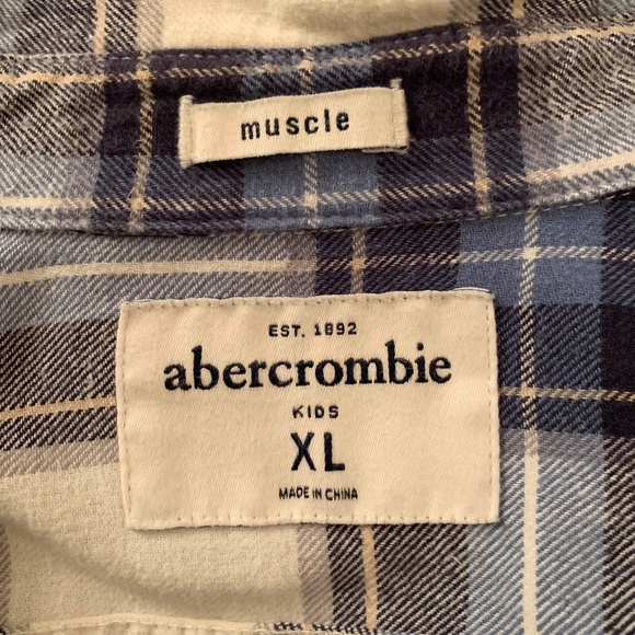 Abercrombie Kids Muscle Plaid Cotton Flannel Button Up Shirt Blue Size XL - Picture 12 of 13